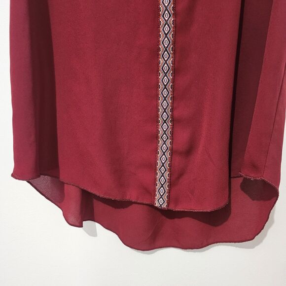 Wet Seal - Tank Top Sheer Flowy Embroidered Strip - Size L - Maroon - Picture 6 of 8